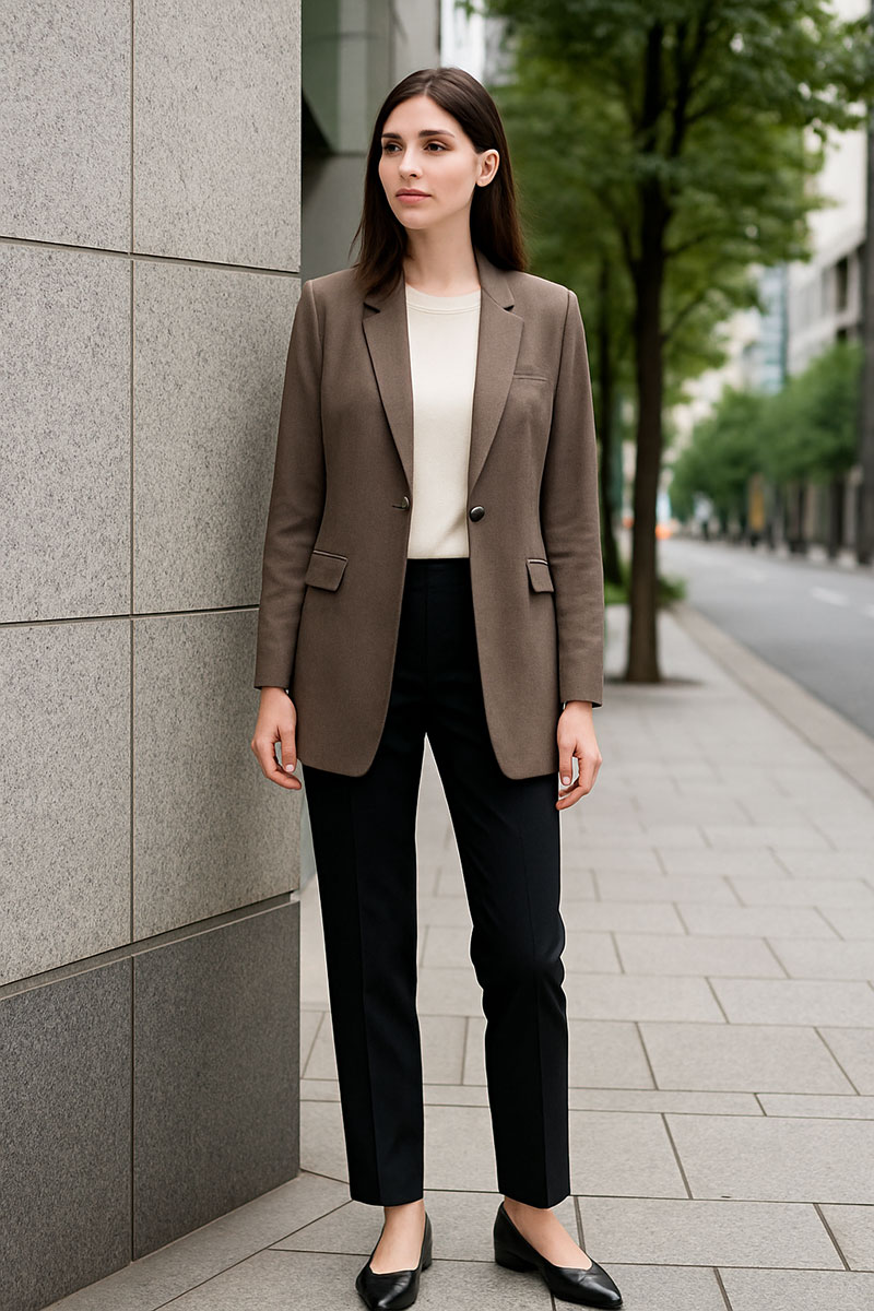 2. ジャケットは「ロング丈・細身」を選ぶとスタイルが整う