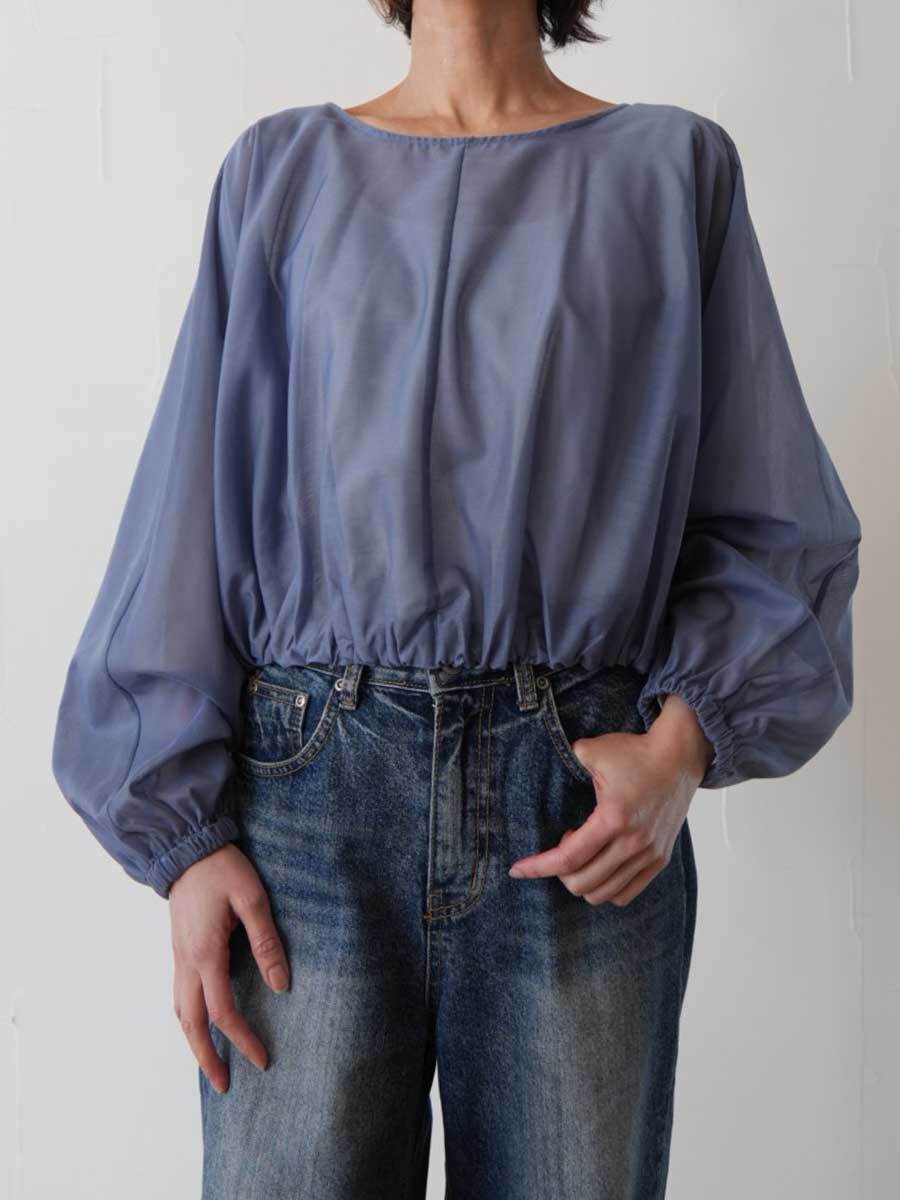 330. CLOCHE クロシェ / シアーブラウス(ブルー/ブラック)  (612-85025)