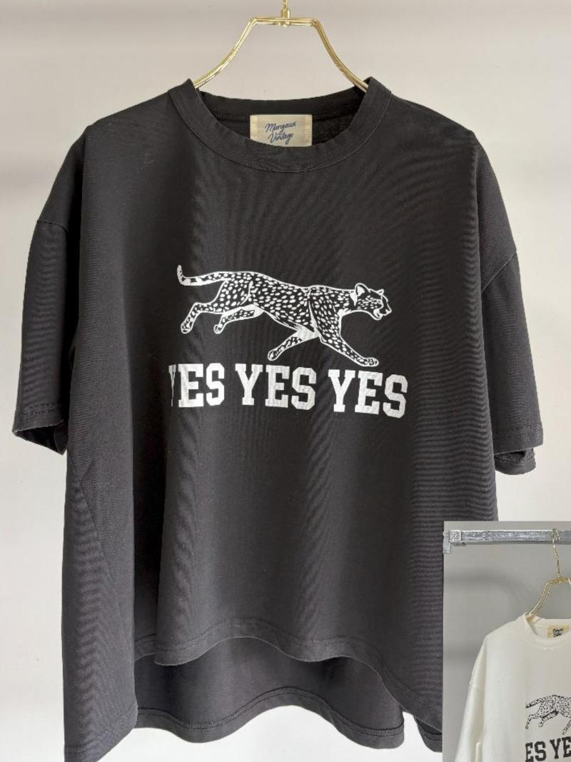 【3月入荷次第お届けのご予約】374.　MARGAUX VINTAGE / マルゴー  YESYESYES Tシャツ(パウダー加工)(white/gray/charcoal/black)（MG CP-26034-S）