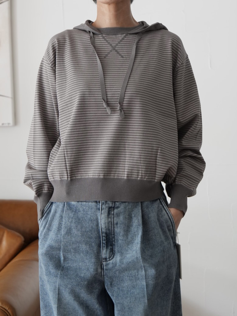 【SALE】ayane /アヤン ボーダーフーディニット  896136 (グレー、ネイビー)