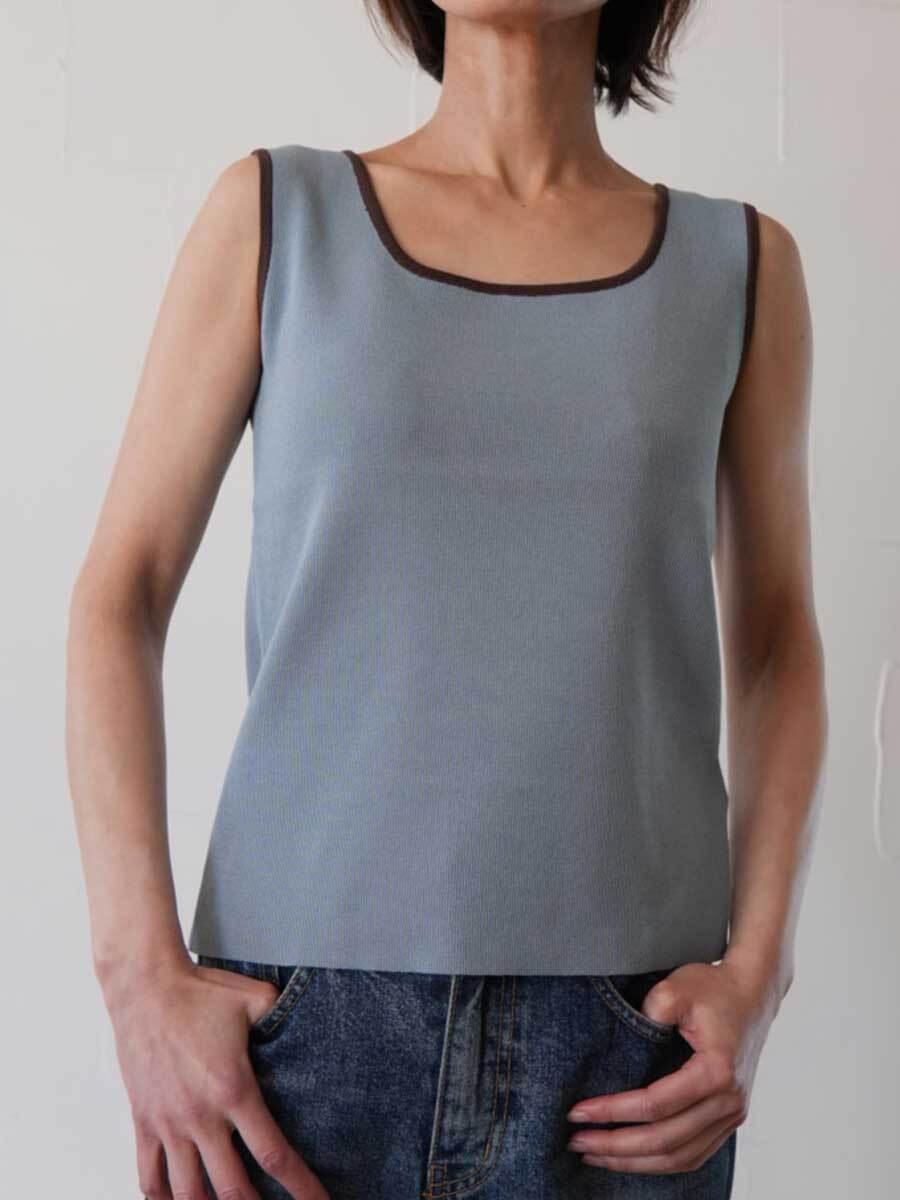 329. CLOCHE クロシェ / スクエアネックニットタンク-バイカラー-(多色展開)  (612-85581)