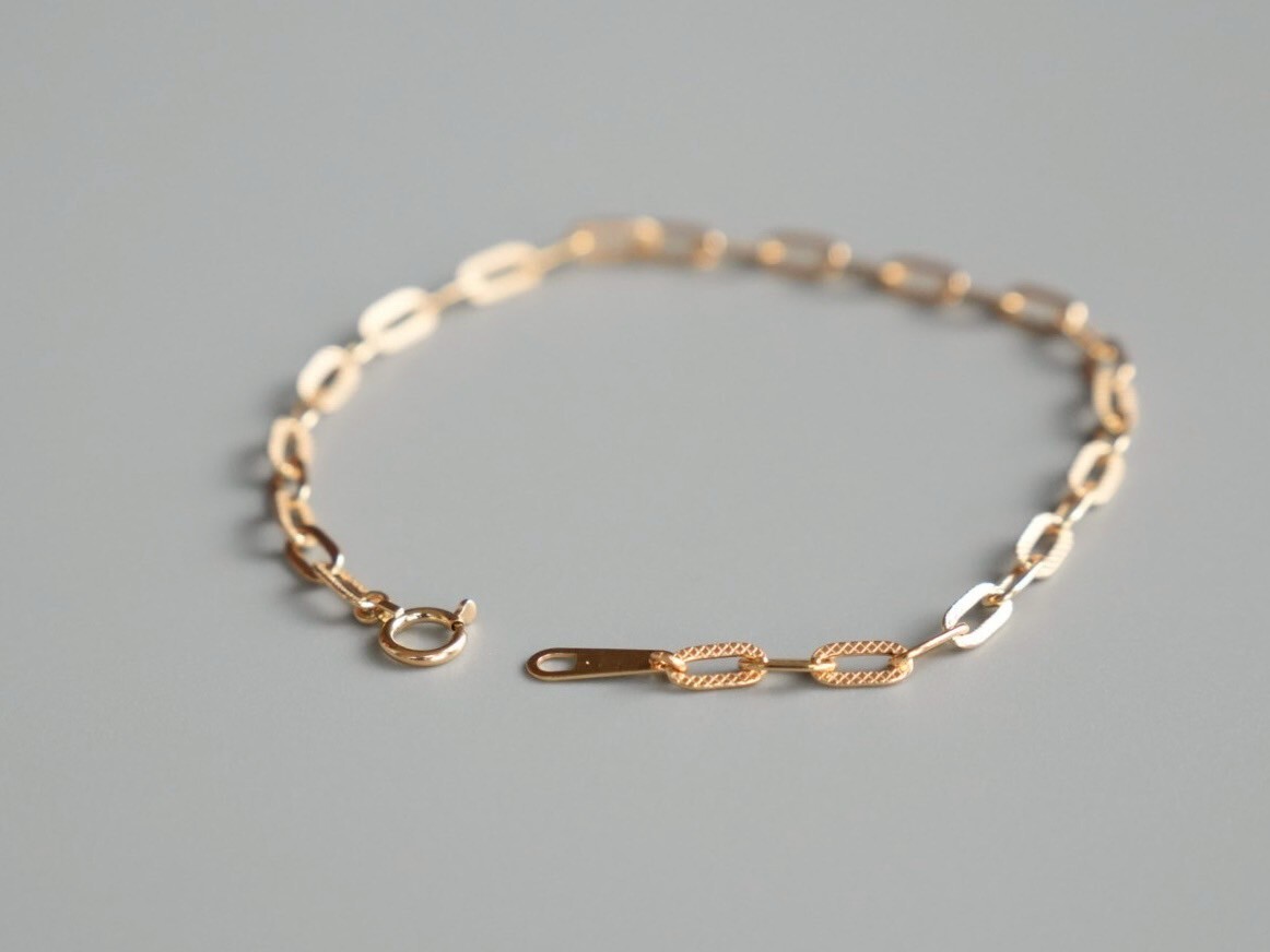 1008.　K18  ペーパークリップブレスレット(プレイド) 幅3mm 長さ18cm