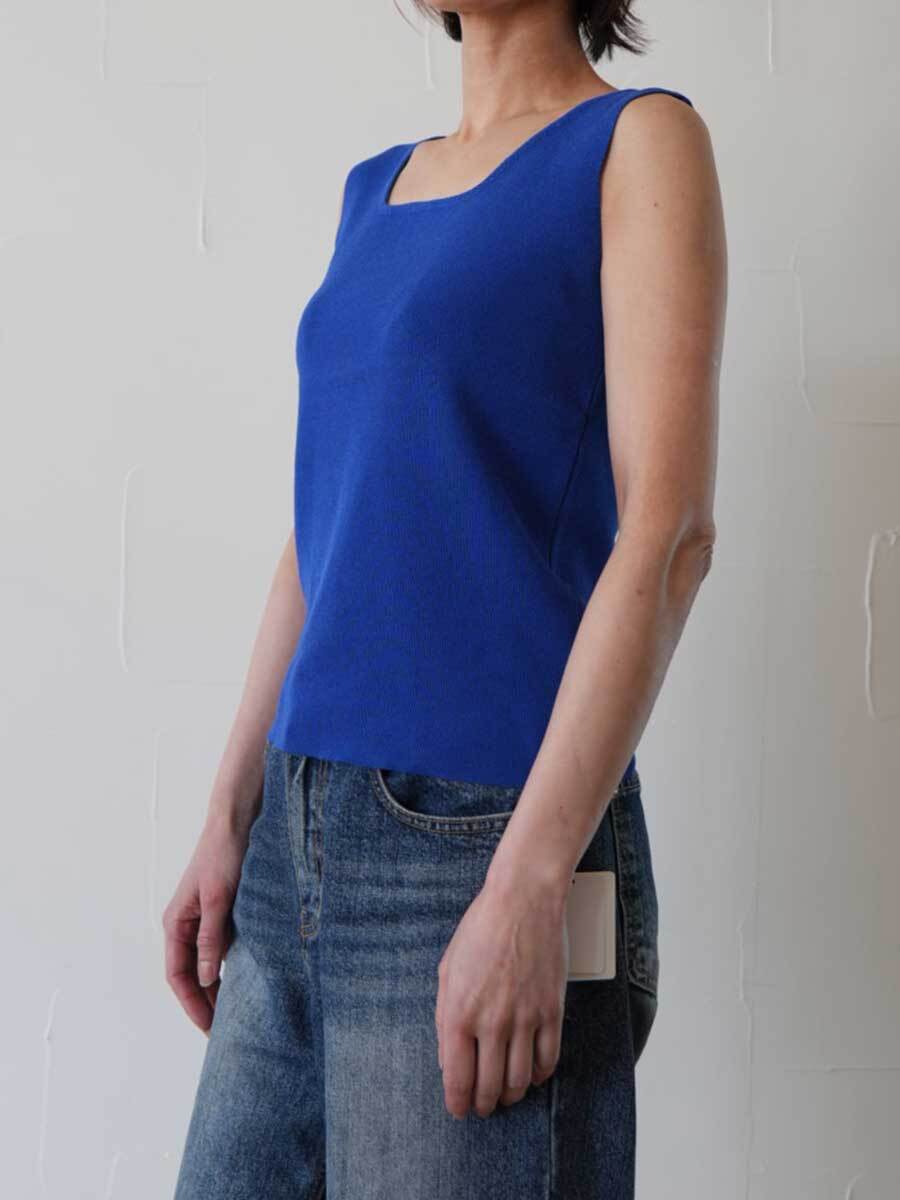 325. CLOCHE クロシェ / スクエアネックニットタンク(オフ/ブルー/チャコール/ブラック)  (612-85520)