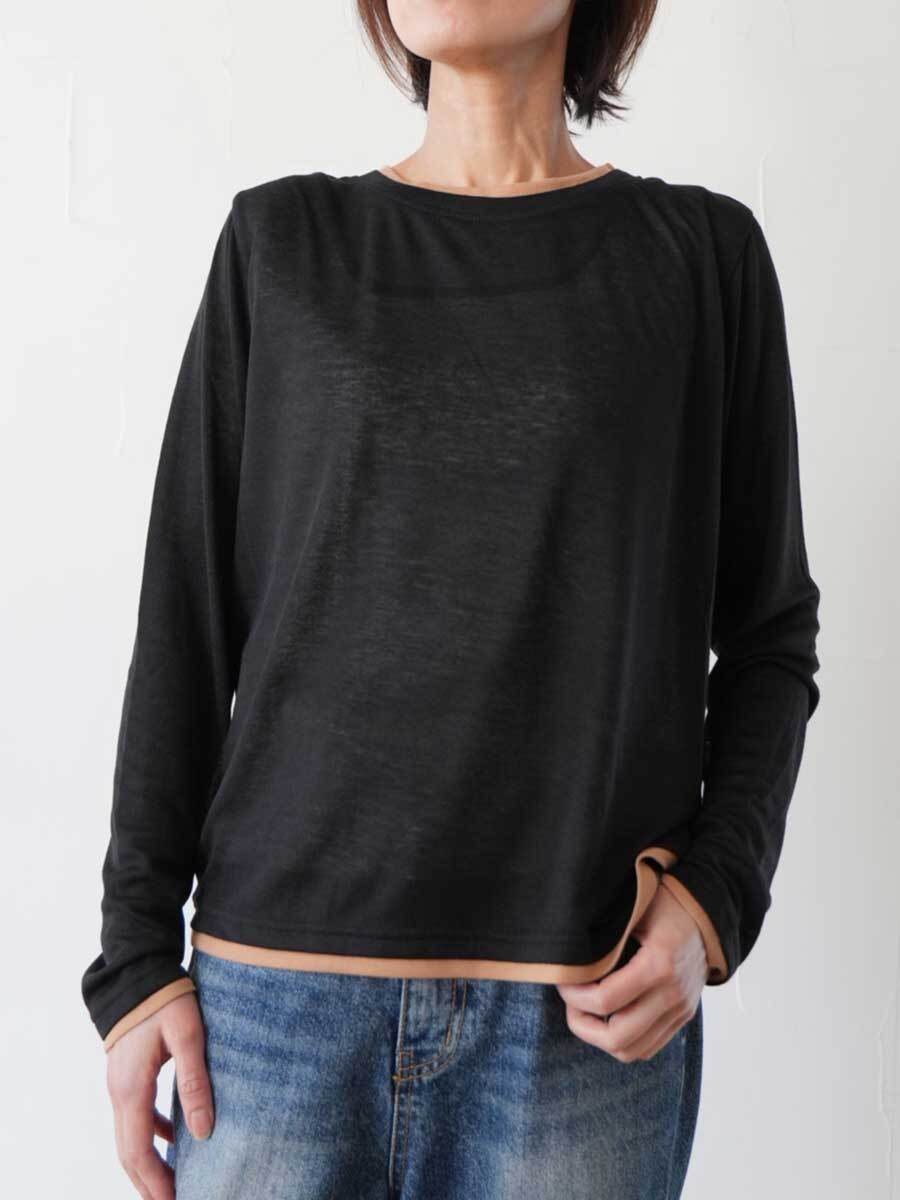 349.　Anna Kerry / アンナケリー カラーブロックシアーロンT  (ホワイト/ブラック)（85261924)