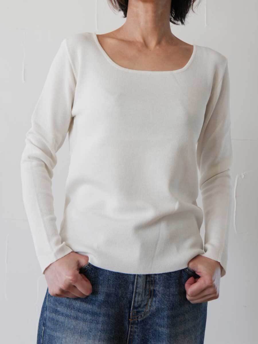 326. CLOCHE クロシェ / スクエアネックニット長袖(オフ/ブラック)  (612-85510)