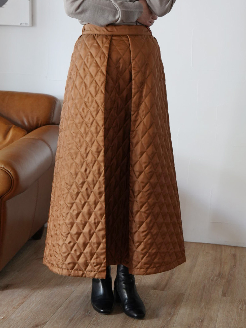 251. passione /パシオーネ リバーシブルキルティングスカート(khaki,gray) (36648)