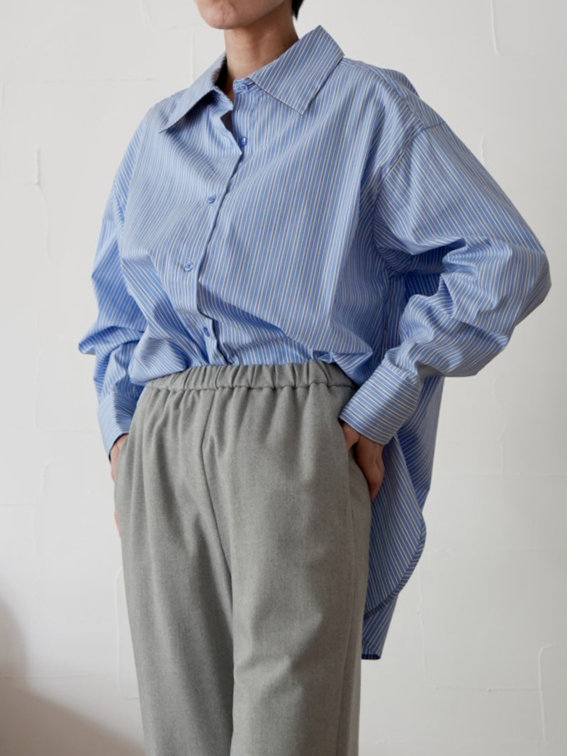 【SALE】272s. PRIORITY /プライオリティ ストライプシャツ (サックス、ブラウン、チャコール)（P57043BF）