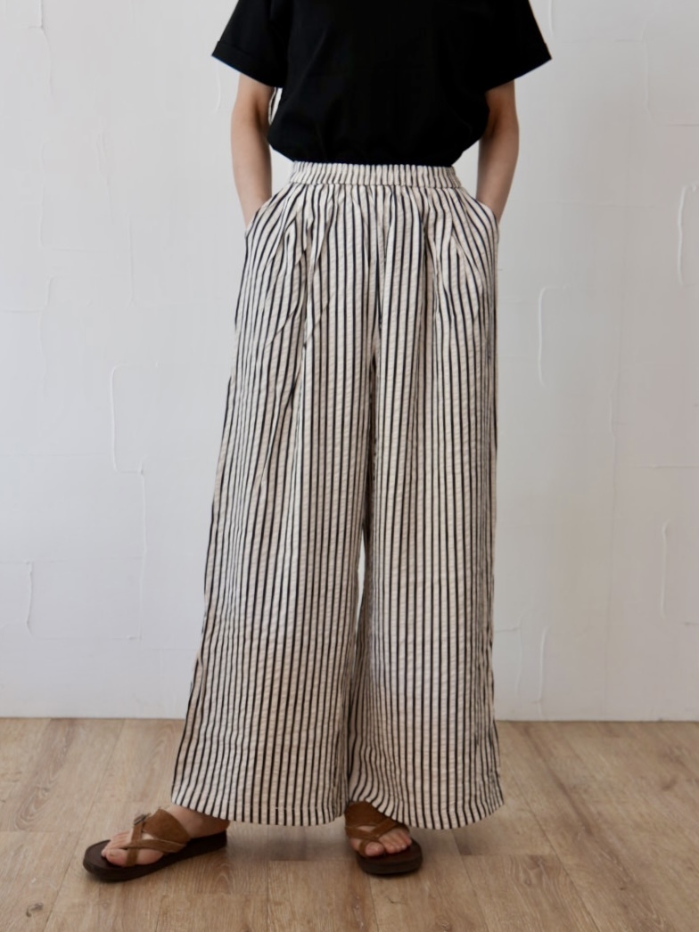 208. L'ours Polaire et Bleu(ルスポレイル&ブルー) ストライプワイドPT(white/ beige)(25316061)