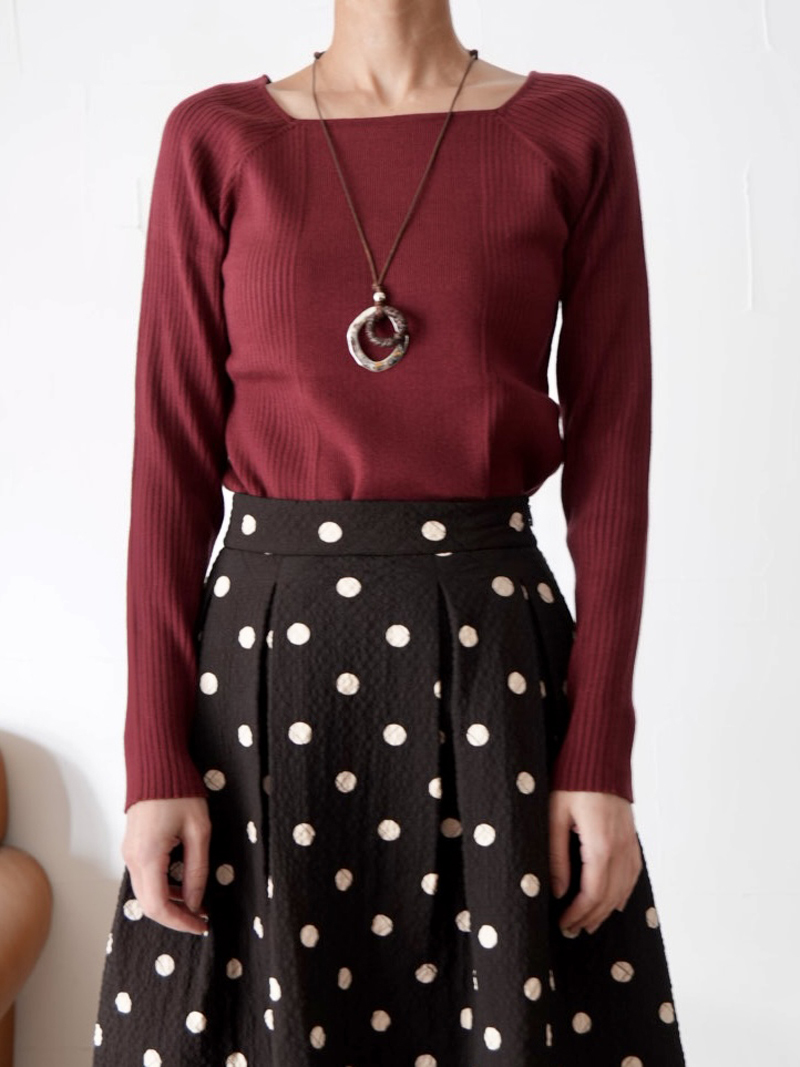 【SALE】259s. CLOCHE クロシェ / 前後着用可能スクエアニットトップス(wine/blue)  (552-85618)