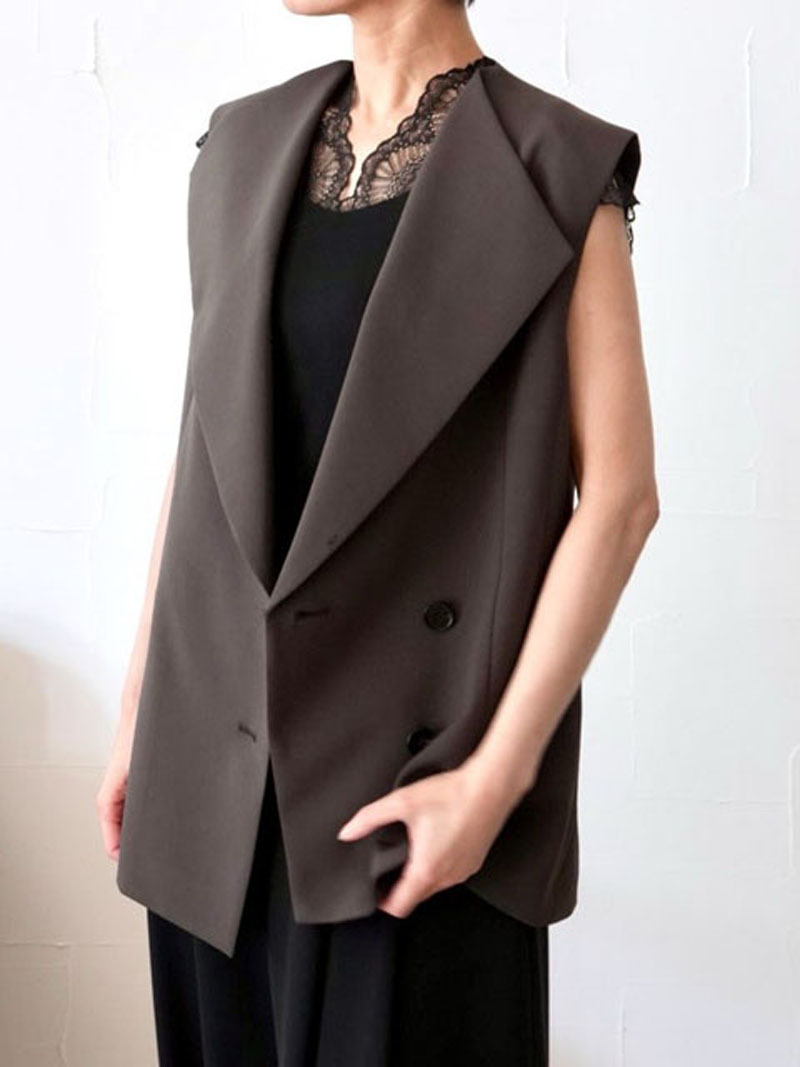 【SALE】225s  cafune /カフネ /アシンメトリーベスト 35412 (ブラック、チャコール)