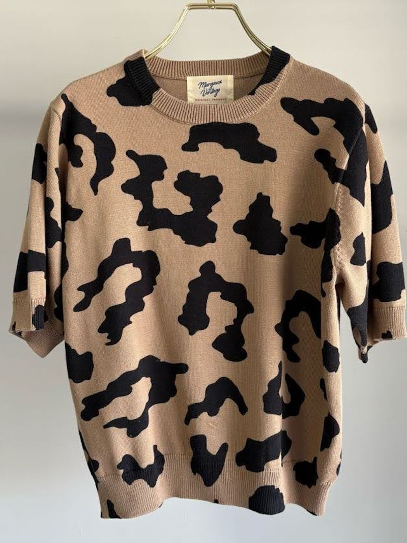 【7月入荷次第お届けのご予約】518.MARGAUX VINTAGE / マルゴー　レオパードプリントハーフスリーブ(ベージュ/グレー)　MG KN-26092-A