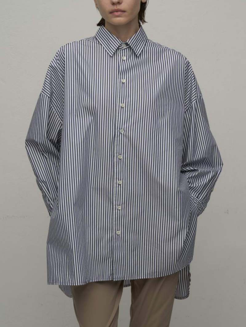 【7月入荷次第お届けのご予約】472. WYTE / ワイト Σ LINE Vertical SH ストライプシャツ (ブルー/ネイビー)  (12-10270)
