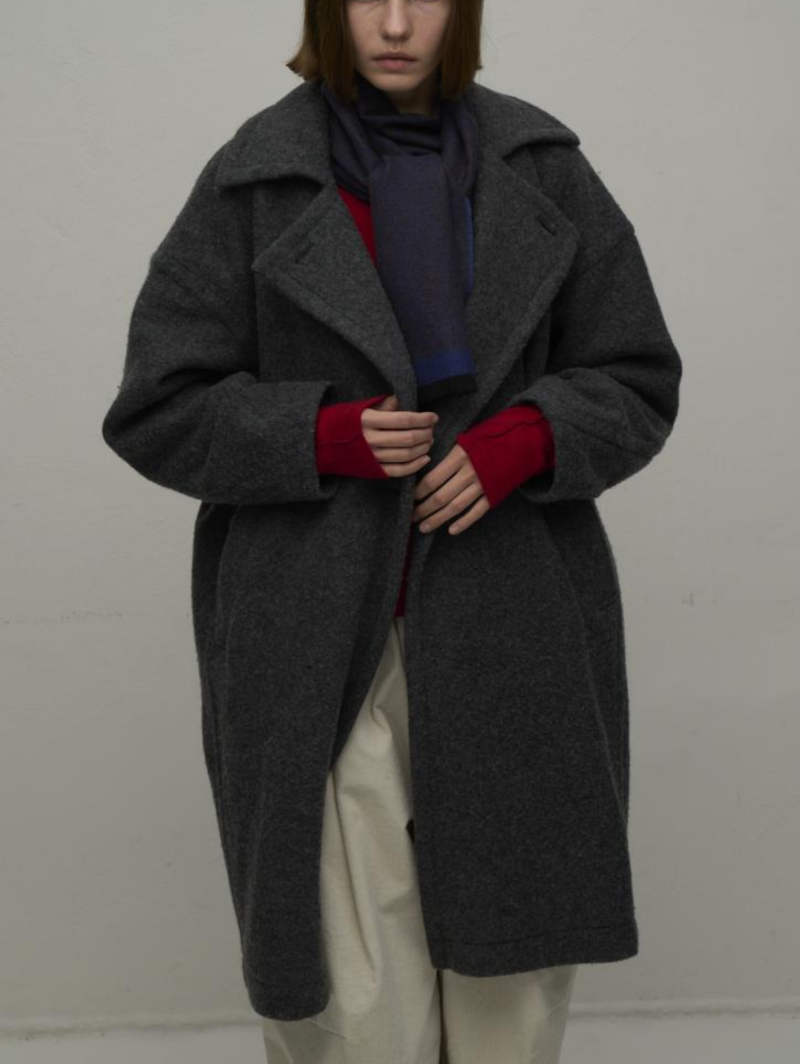 【9月入荷次第お届けのご予約】481. WYTE / ワイト Napping Wool Ω LINE Double CT ウールコート (ブラウン/グレー)  (12-10921)