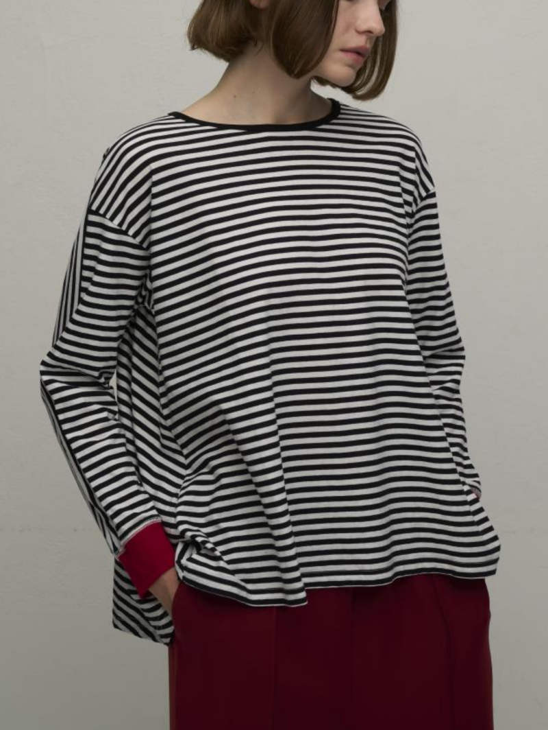 【7月入荷次第お届けのご予約】486. WYTE / ワイト High-Twist Border △ LINE PO  ボーダープルオーバー(ホワイト/ベージュ/グレー)  (12-40110)