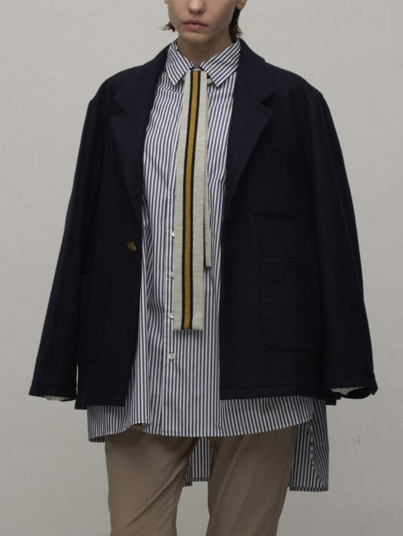 【8月入荷次第お届けのご予約】476. WYTE / ワイト Wool Jersey Σ LINE Blazer ジャージーブレザー (ネイビー/グレー)  (12-10621)