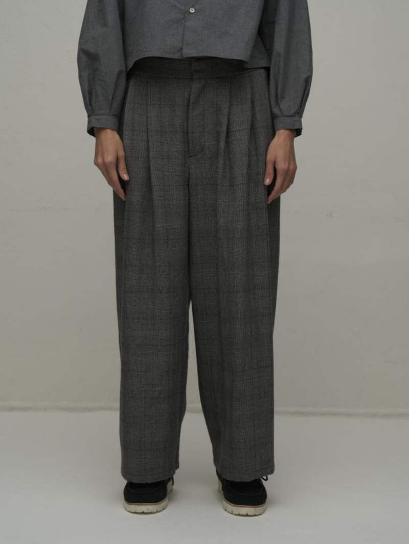 【8月入荷次第お届けのご予約】479. WYTE / ワイト Check Wool Σ LINE Ease Wide PT ウールワイドパンツ(ブラウンCK/グレーCK)  (12-10760)