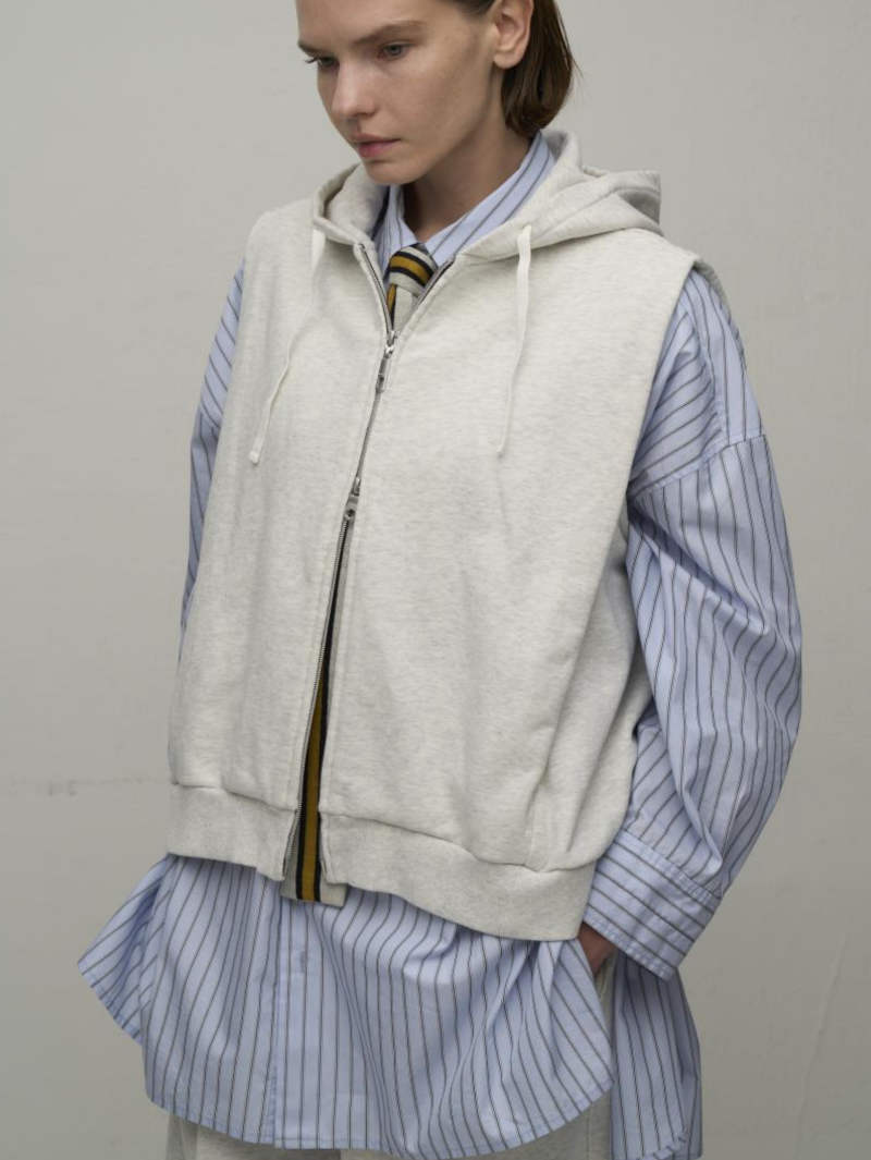 【8月入荷次第お届けのご予約】489. WYTE / ワイト Loopback Cotton Σ LINE Hooded VT フード付きベスト(グレー/ライトグレー)  (12-40430)