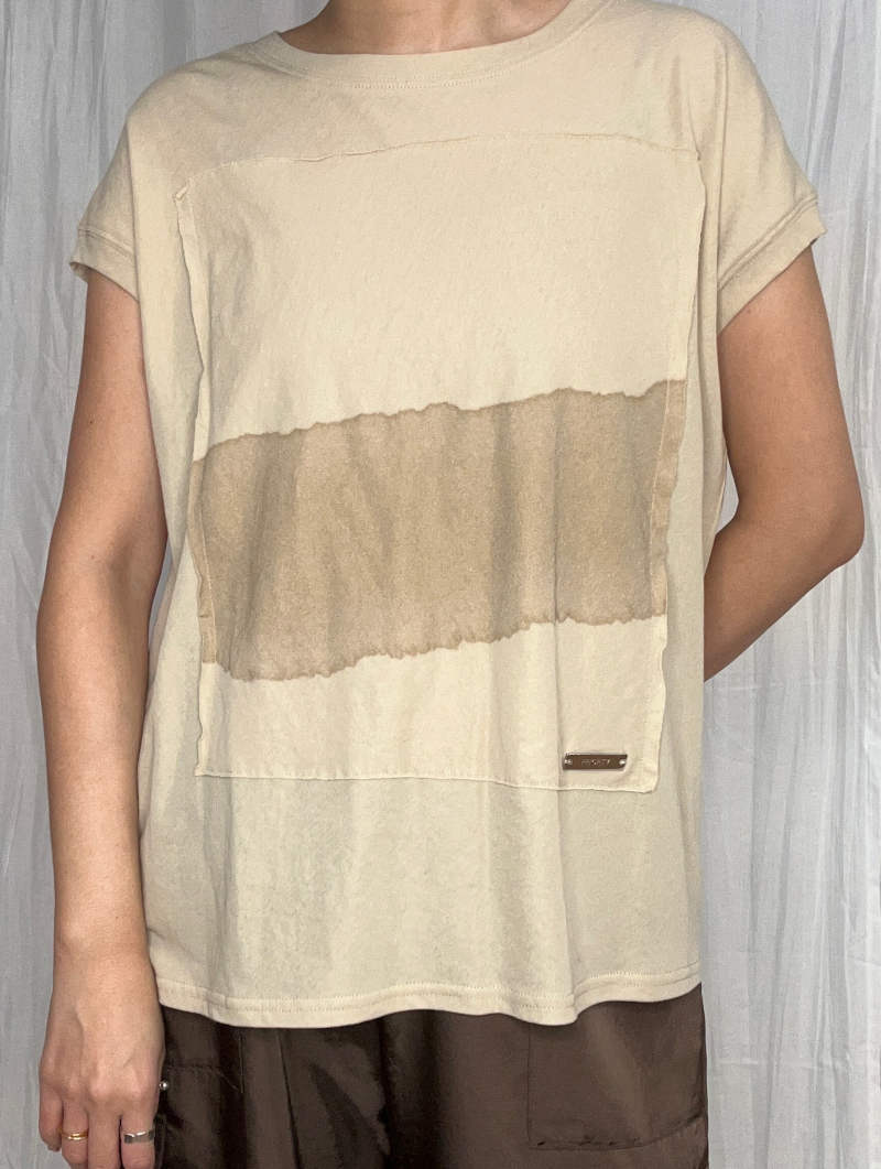 【SALE】411. PRIORITY/ プライオリティ ステインパッチTシャツ オフ/グレージュ/グレー（P62072LI）