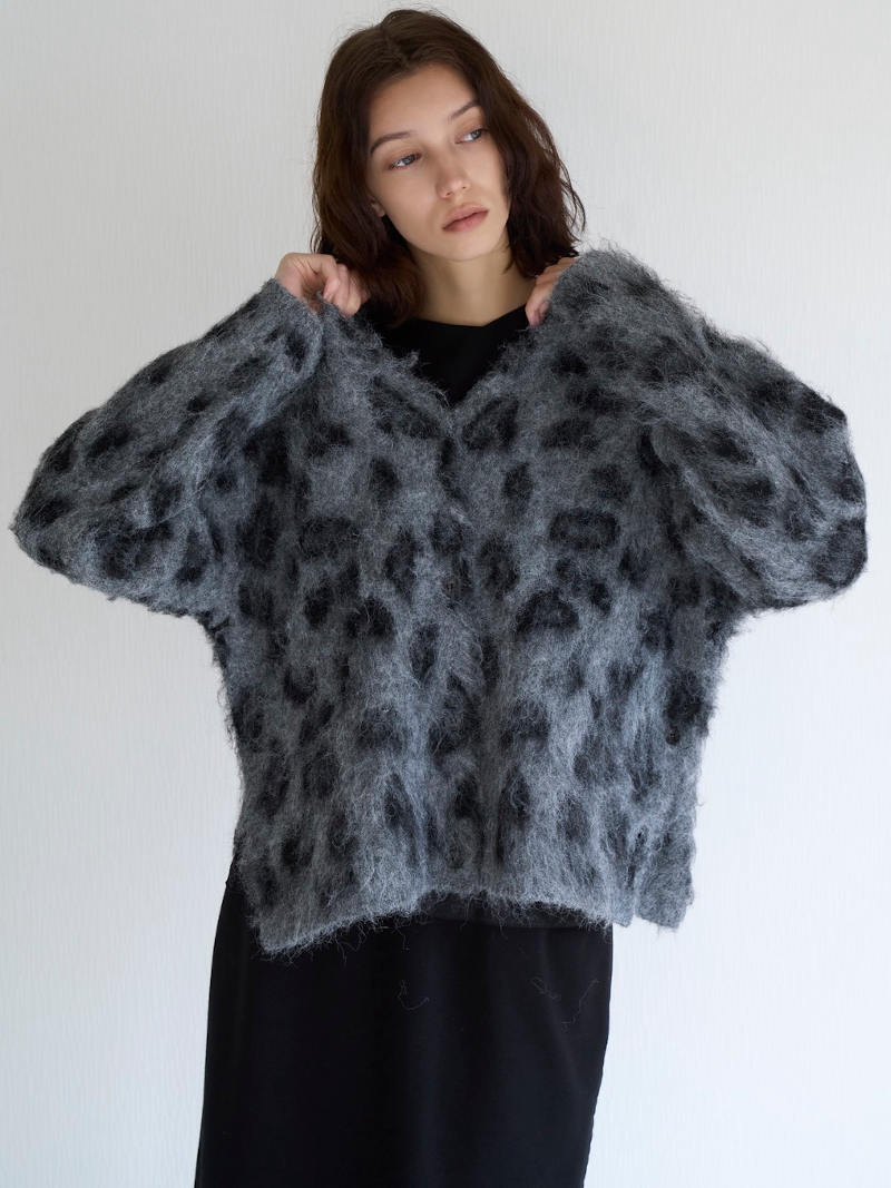 【10月入荷次第お届けのご予約】575. Boutique Ordinary / ブティークオーディナリー　Leopard Knit Cardigan (ブラウン／グレー)  (BO26-703N)