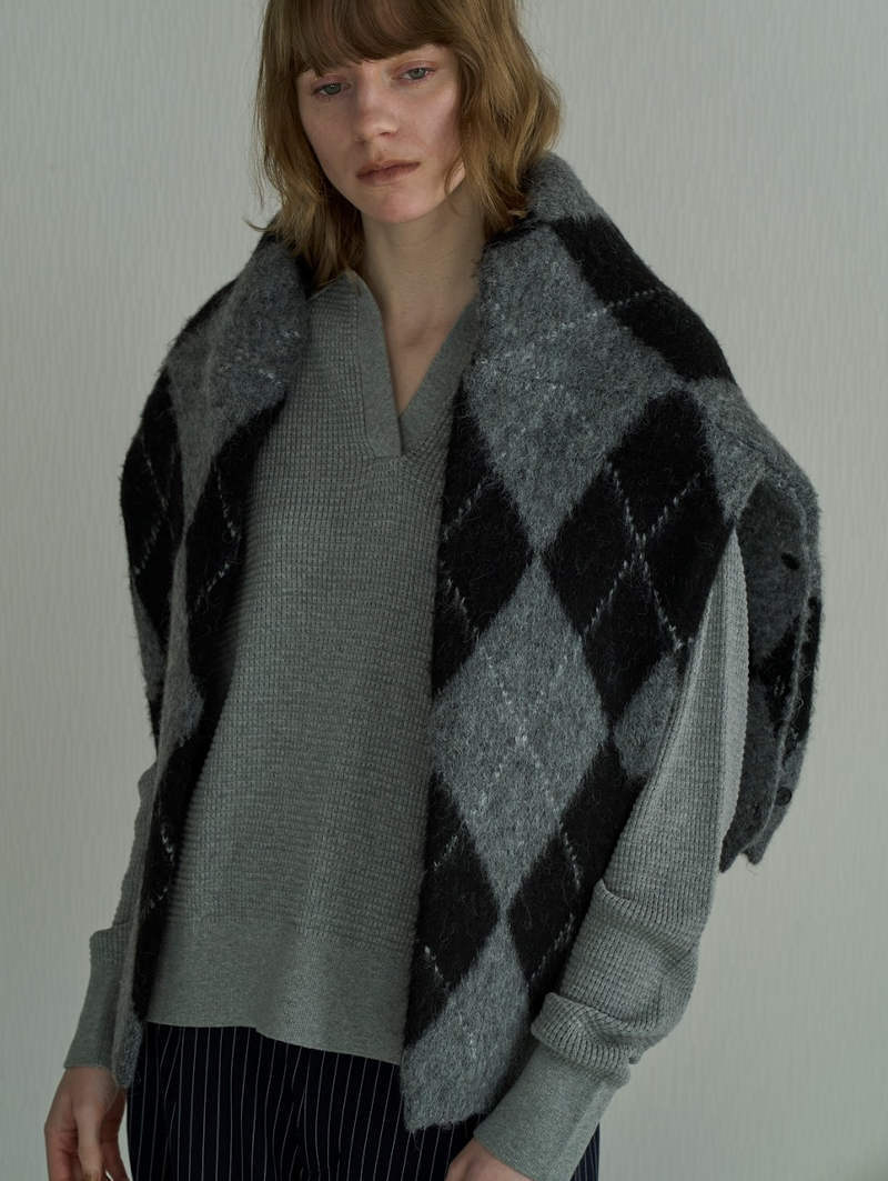 499. Boutique Ordinary / ブティークオーディナリー　Argyle Knit Cardigan (アイボリー/ブラウン/グレー)  (BO26-604N)