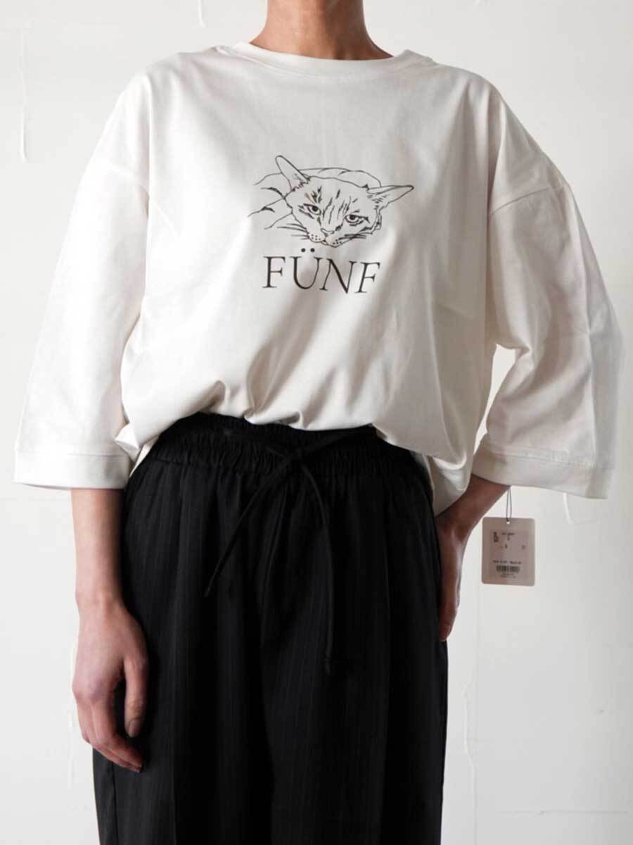 【SALE】336. CLOCHE クロシェ / 5分袖Tシャツ-猫-(オフ/チャコール)  (612-85647)