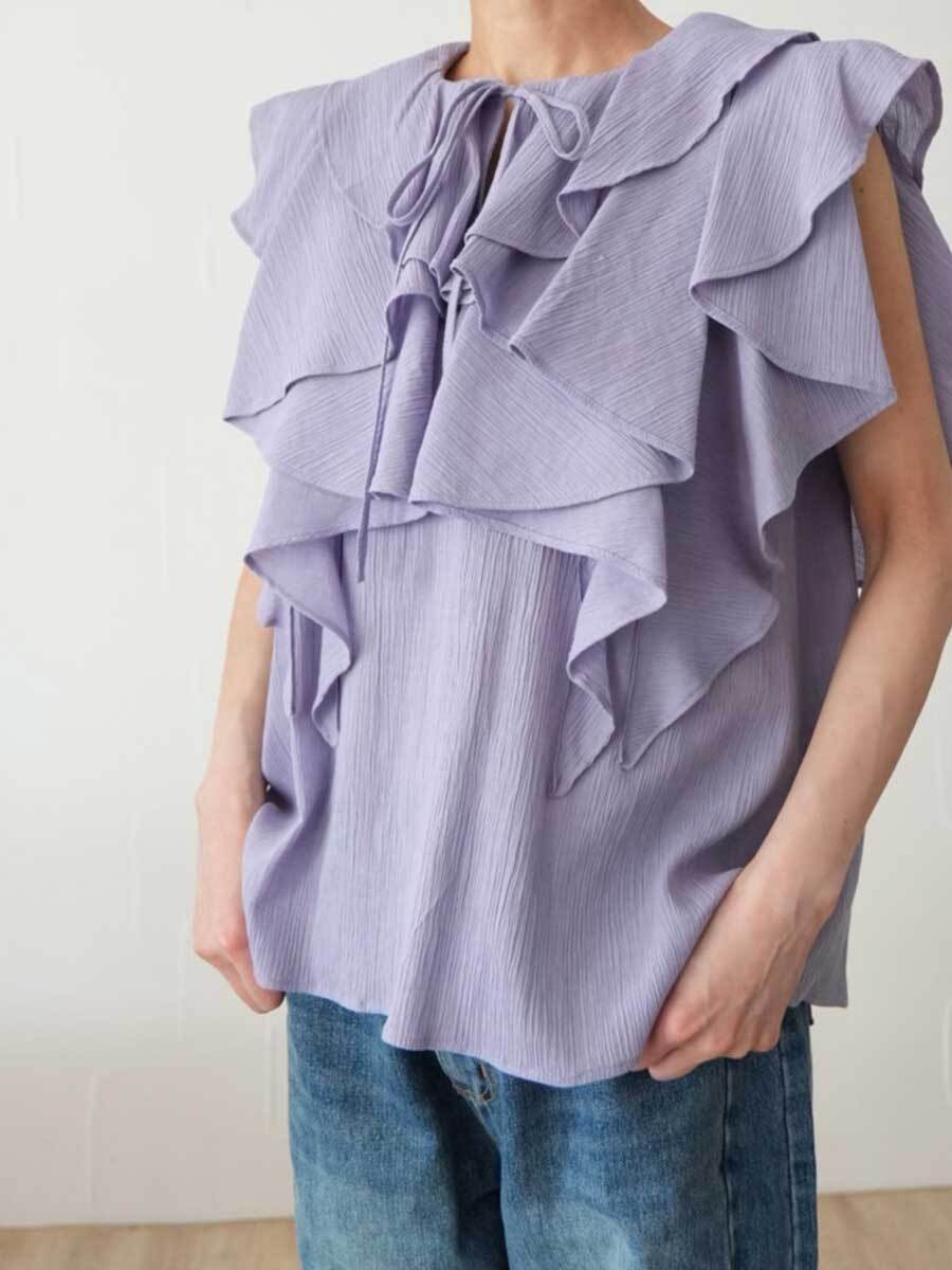 【SALE】414. cafune カフネ コットンフリルブラウス(パープル、ブラック) (25929)
