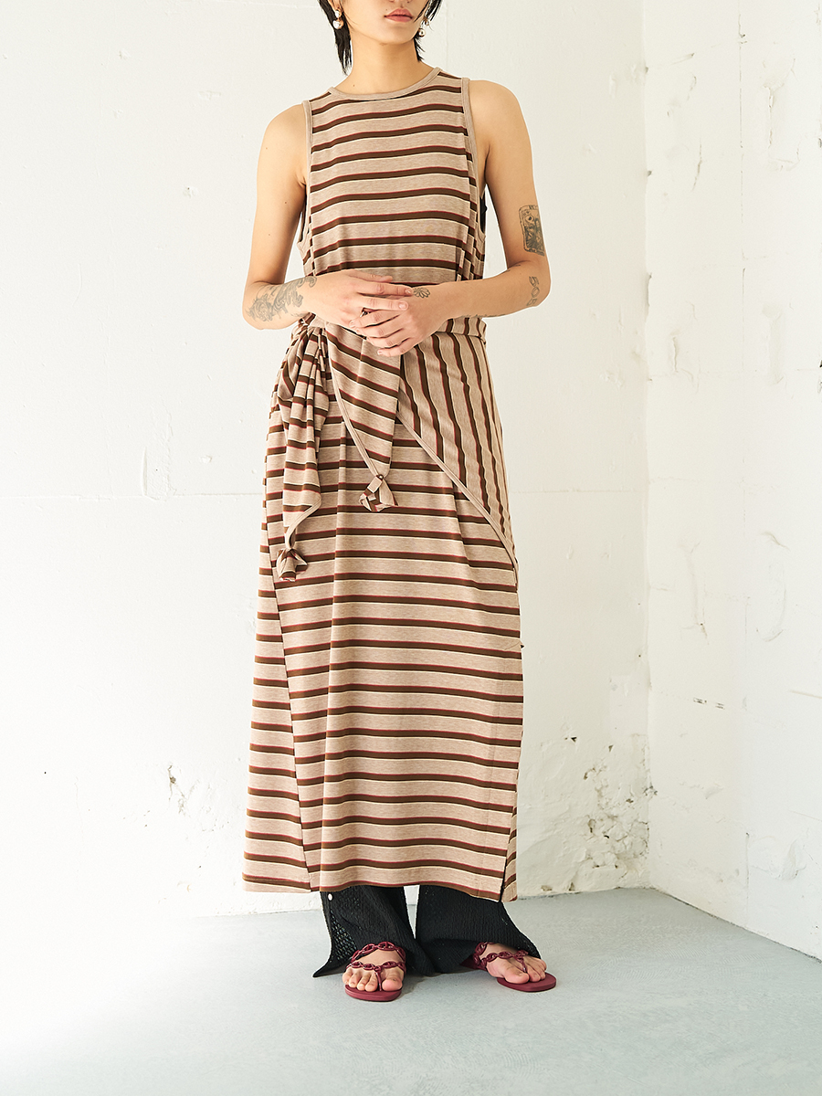 【SALE】455.YENN / イエン　STRIPE JERSEY DRESS(ベージュ、ネイビー)　Y262-51049