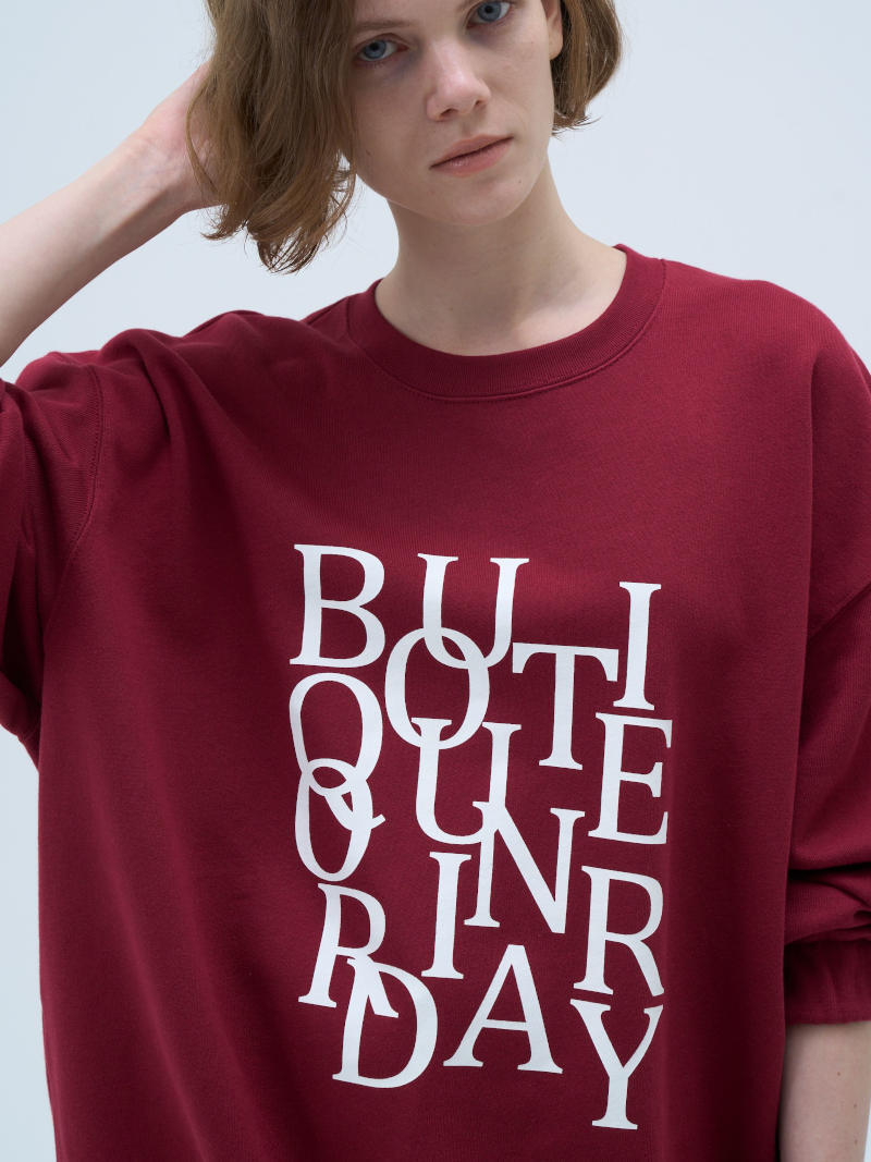 【SALE】354. Boutique Ordinary / ブティークオーディナリー　Random Typo Pouch Sweatshirt (ワイン/グレー)  (BO26-434T)