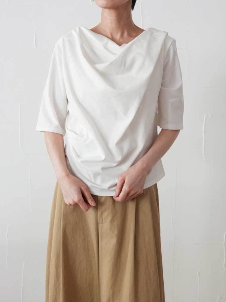 【SALE】458. CLOCHE クロシェ / ドレープトップス(オフ/ブラック)  (612-85707)