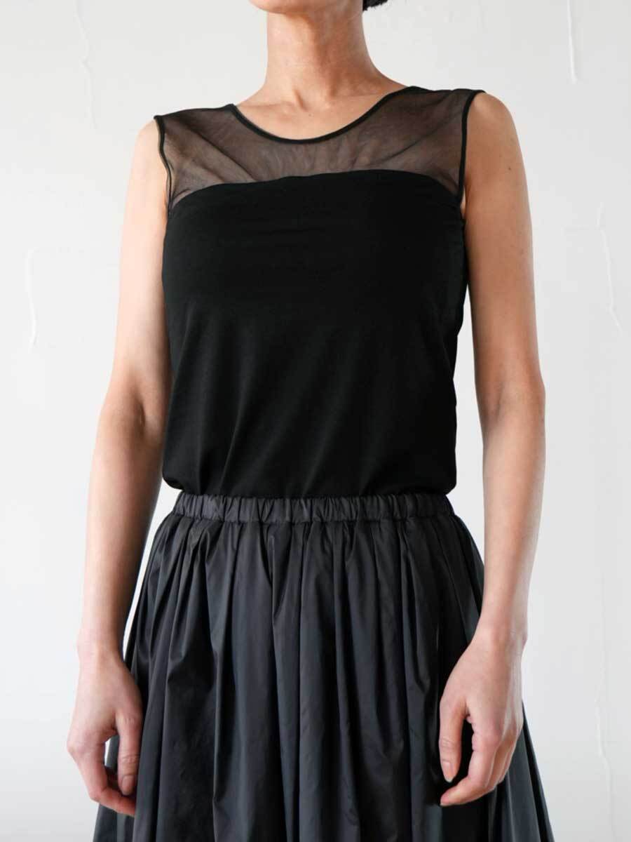 【SALE】337. CLOCHE クロシェ / シアー切り替えタンクトップ(オフ/チャコール/ブラック)  (612-85603)