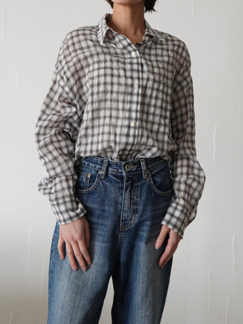 【SALE】357. cafune カフネ チェック柄リラックスシャツ(white系、black系) (15902)