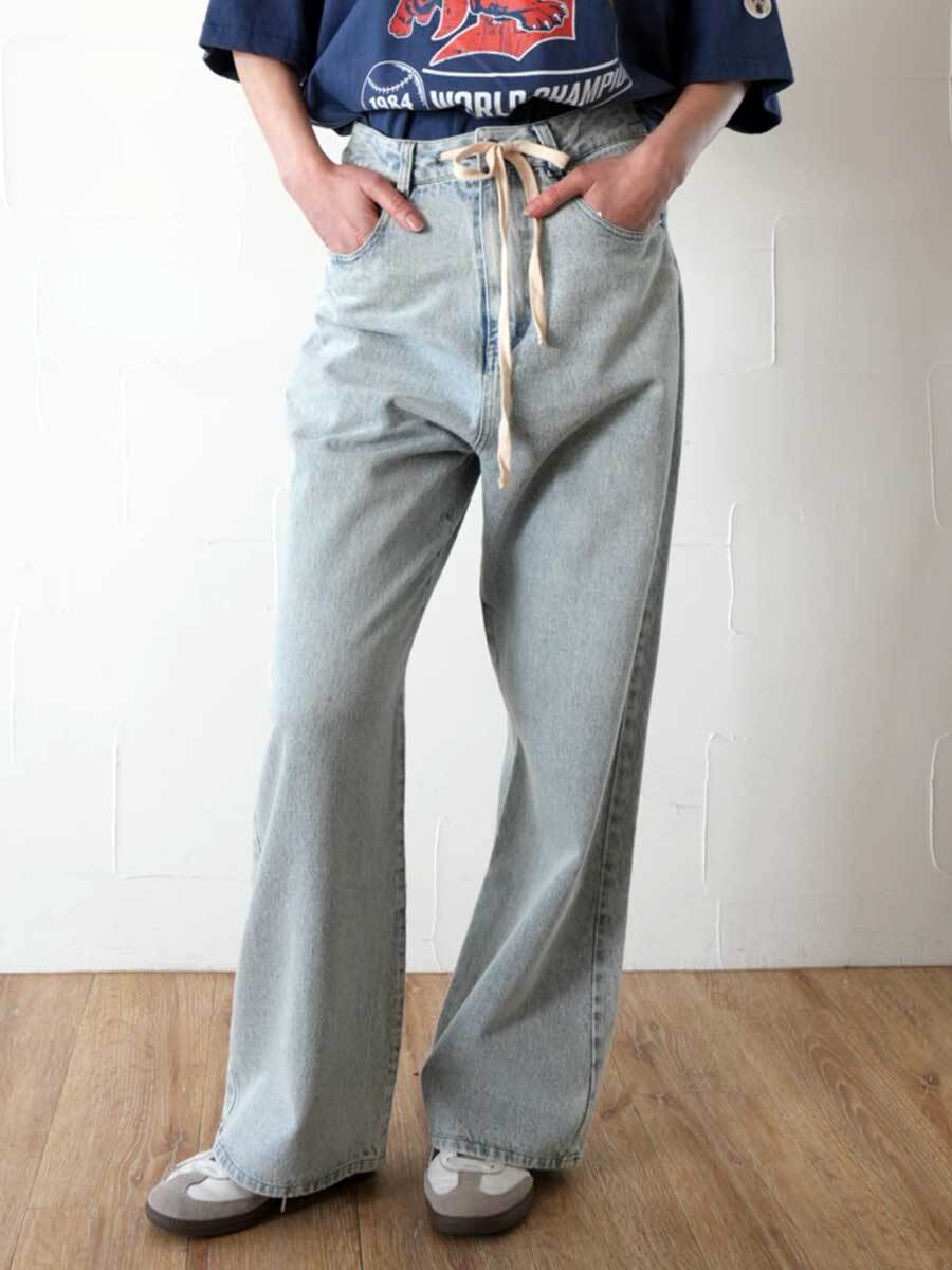 【SALE】395. cafe de INDIGO TIM ドローストリングデニムパンツ(A2ライトブルー)(MIL111PDE)