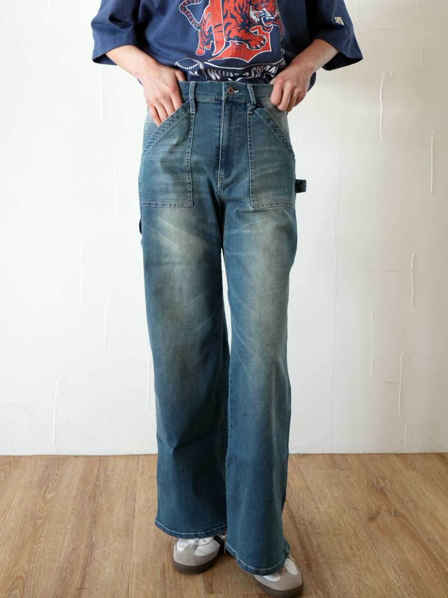 【SALE】397. cafe de INDIGO MAGOTS ワイドベーカー デニムパンツ(A1ブルー)(MIE106PCE)
