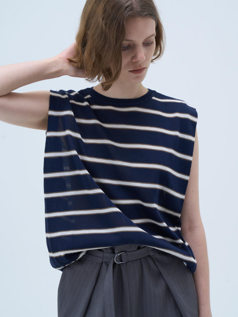 【SALE】351. Boutique Ordinary / ブティークオーディナリー　Striped Sleeveless Top (ネイビー/ミント)  (BO26-403N)