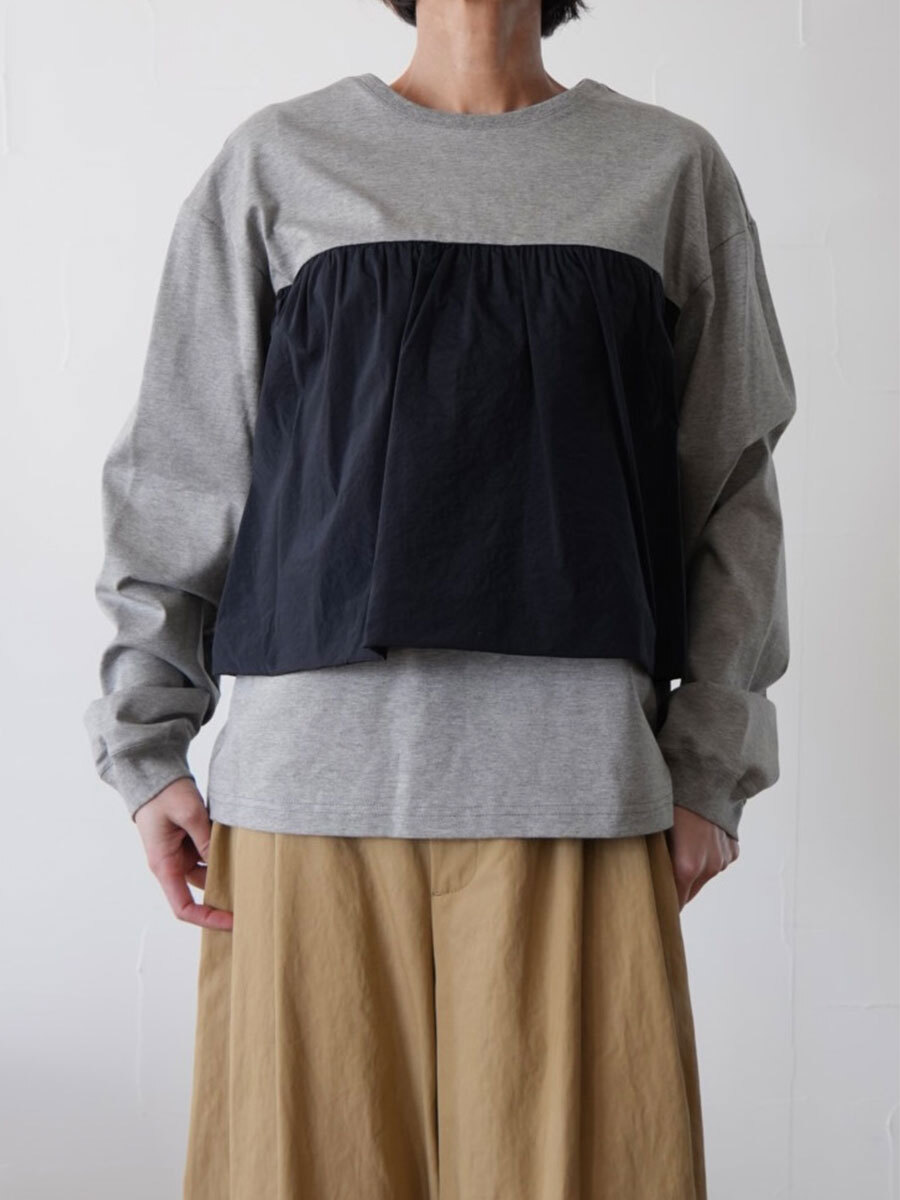 【SALE】332. CLOCHE クロシェ / バルーンビスチェ付きトップス(グレー×ネイビー/ブラック×ブラック)  (612-85024)