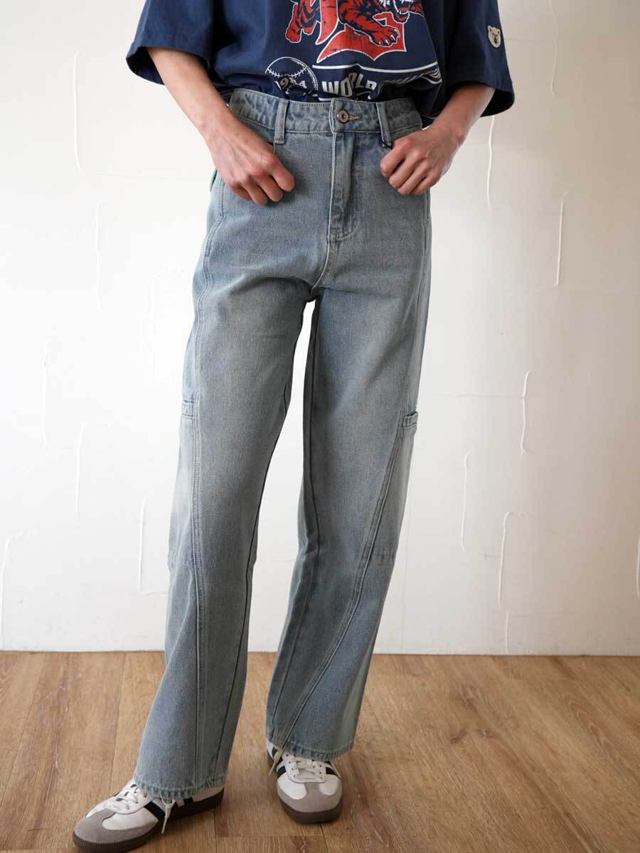 【SALE】396. cafe de INDIGO CONA ストレートデニムパンツ(A2ライトブルー)(MIE105PCE)