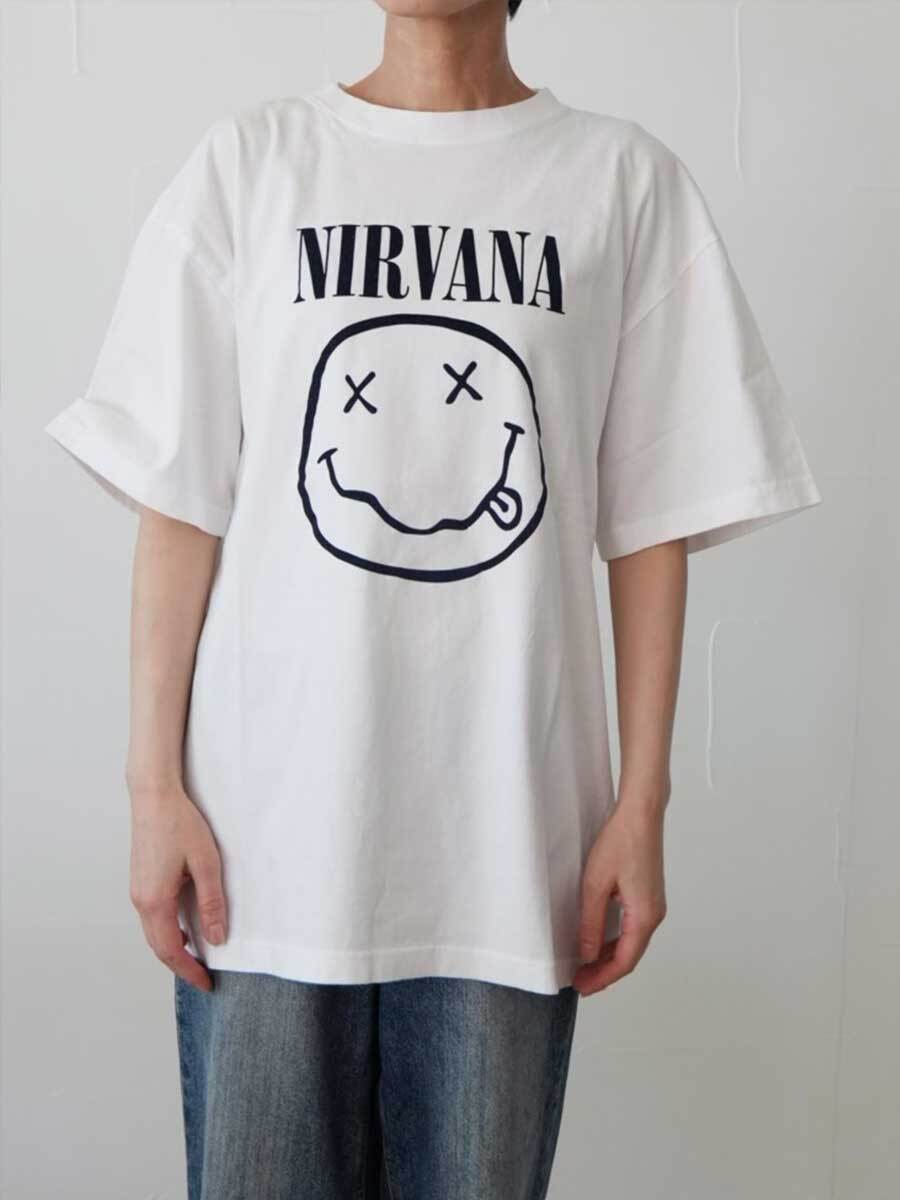 380. JOHNBULLE ジョンブル / NIRVANA SMILEY Tシャツ(ホワイト/ブラック)ユニセックス  (JT261C44)