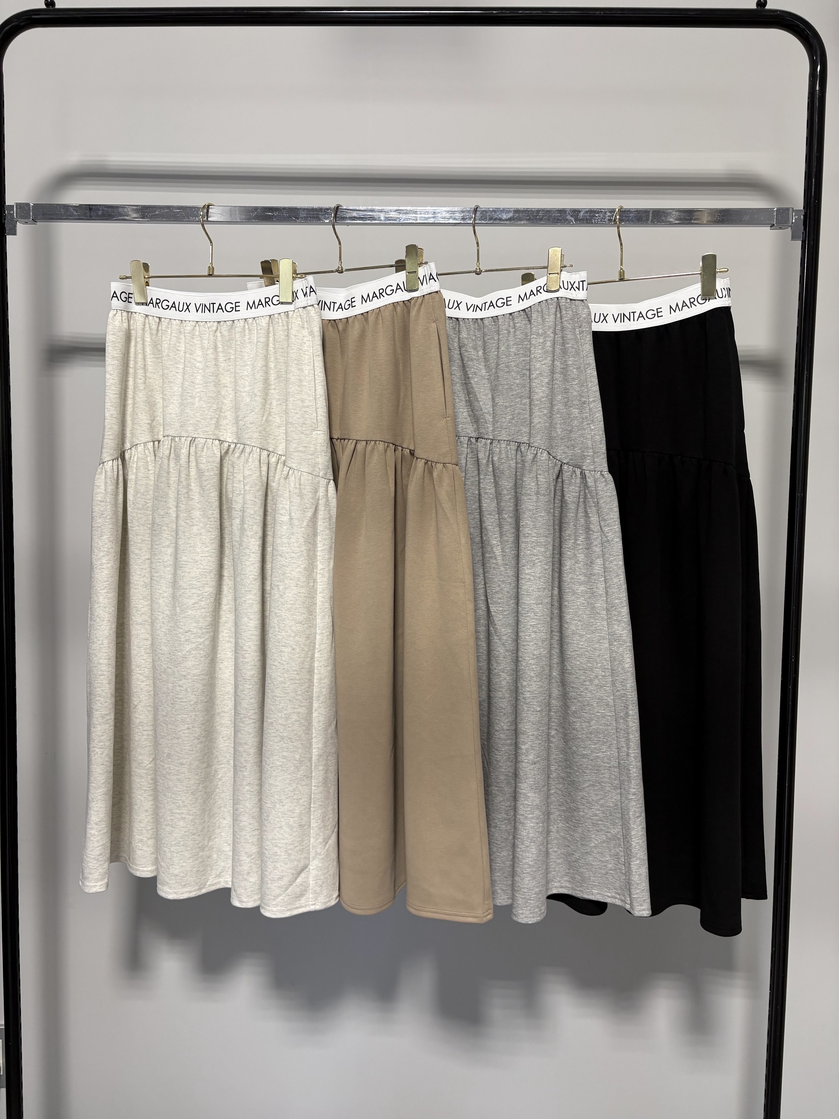【9/上旬〜下旬入荷次第お届けのご予約】 MARGAUX VINTAGE/マルゴーヴィンテージ ロゴウエストギャザースカート