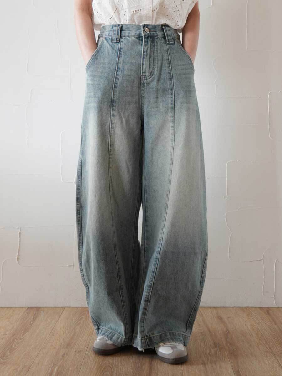 【SALE】428. LePuju select  切替コクーンワイドデニムパンツ(ブルー) 77636
