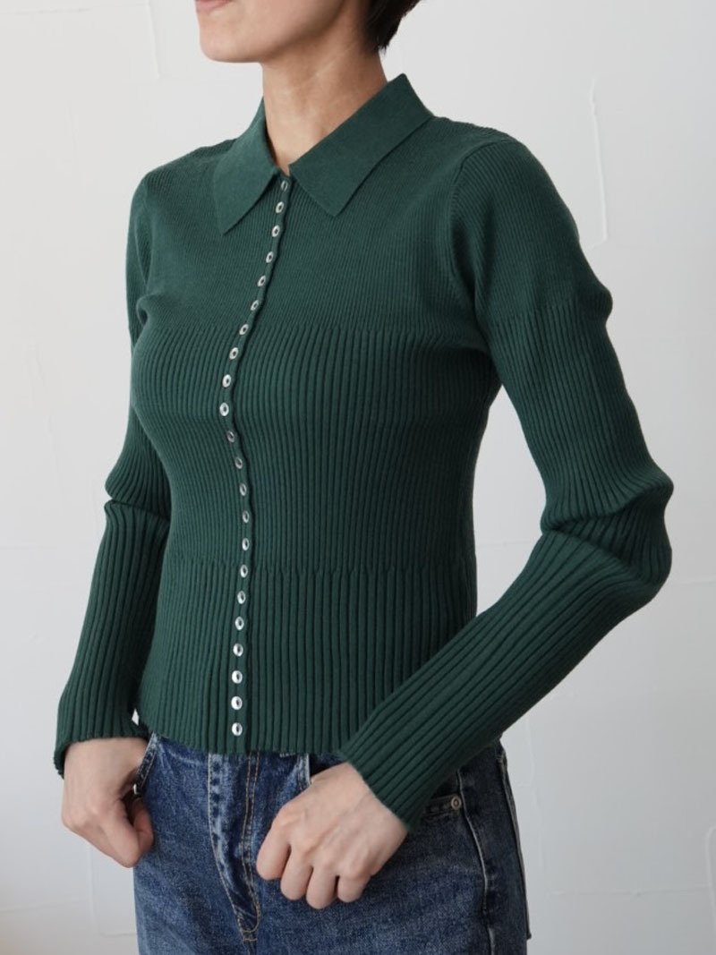 【SALE】242 cafune カフネ メタルボタン ニットカーディガン(red/green/black) (35966)