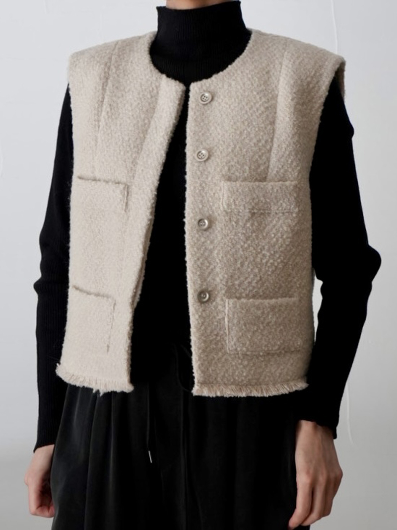 【SALE】250 cafune /カフネ /ツイードフリンジベスト(beige,brown)(35407)