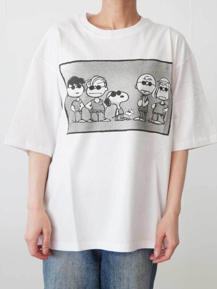 381. JOHNBULLE ジョンブル / PEANUTS SHADE GANG Tシャツ(ホワイト)ユニセックス  (JT262C03)