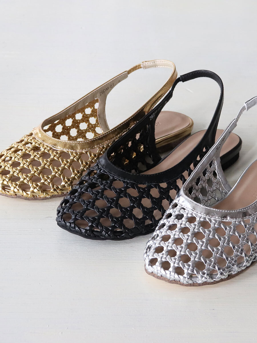 【SALE】ATELIER BRUGGE  アトリエブルージュ  メッシュタイプ パンプス 26DM-07 (ゴールド/シルバー/ブラック) レディース フラット靴 サンダル