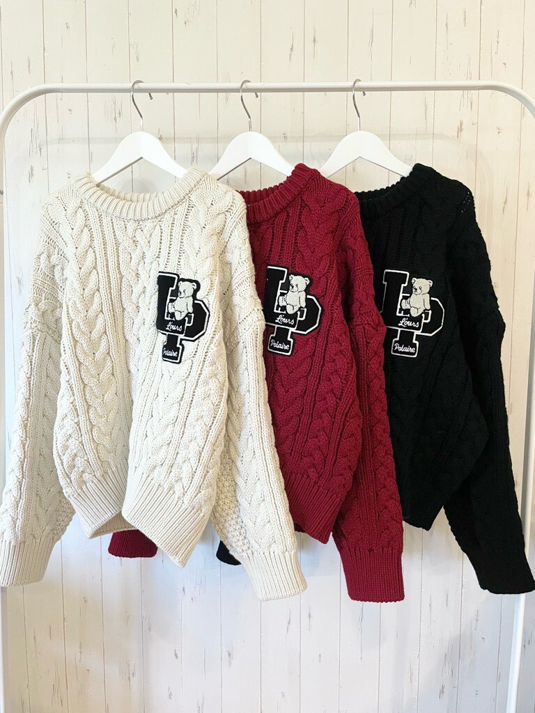 【SALE】367. L'ours Polaire et Bleu(ルスポレール&ブリュ) ケーブルニットプルオーバー(ivory/red/black)(25318085)