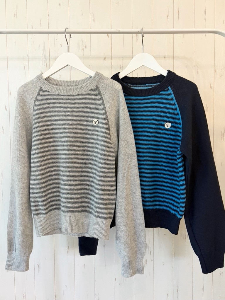 【10/下旬〜11/上旬入荷次第お届けのご予約】 L'ours Polaire et Bleu/ルスポレール&ブリュ ウール混ラグランボーダーラウンドニット 26318118