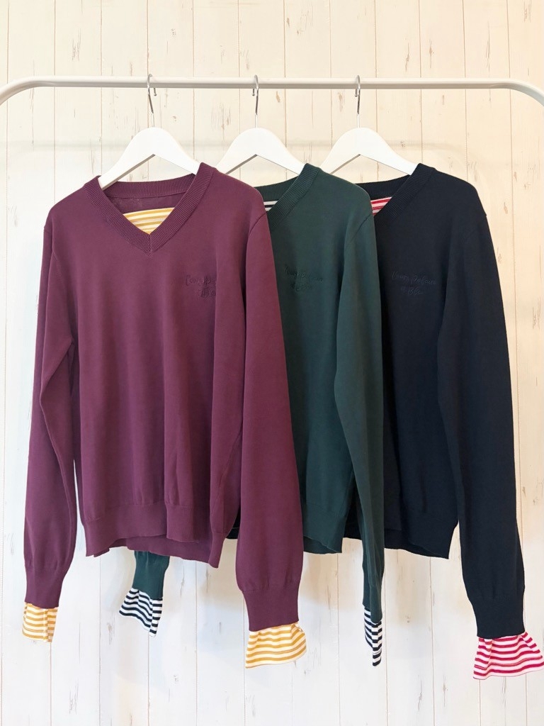 【10/下旬〜11/上旬入荷次第お届けのご予約】 L'ours Polaire et Bleu/ルスポレール&ブリュ コットンボーダーレイヤードVネックニット 26318116