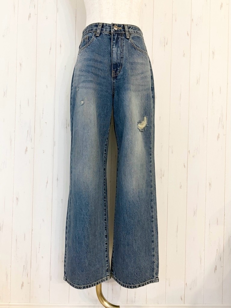 【10/下旬〜11/上旬入荷次第お届けのご予約】 L'ours Polaire et Bleu/ルスポレール&ブリュ ダメージワイドストレートデニム 26316158